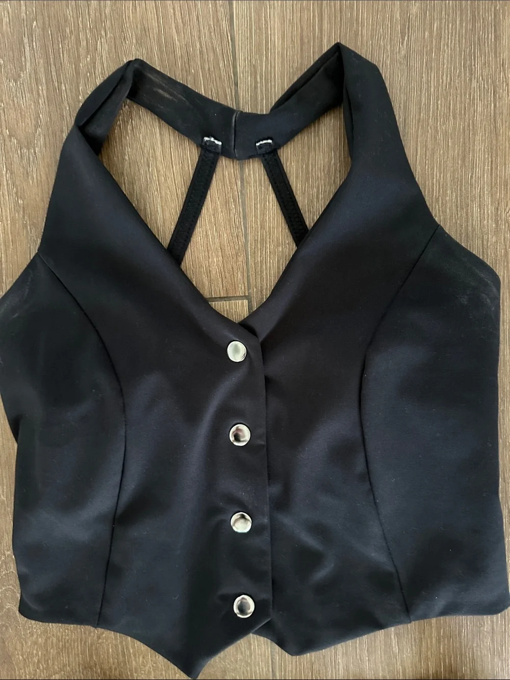 Kelle' Black High-Waist Tailored Skort with Front Button. Girls size adult small